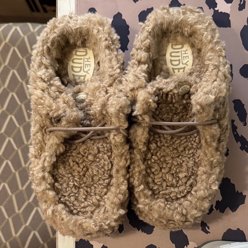 Hey Dude Plush Sherpa Slip-Ons in Beige